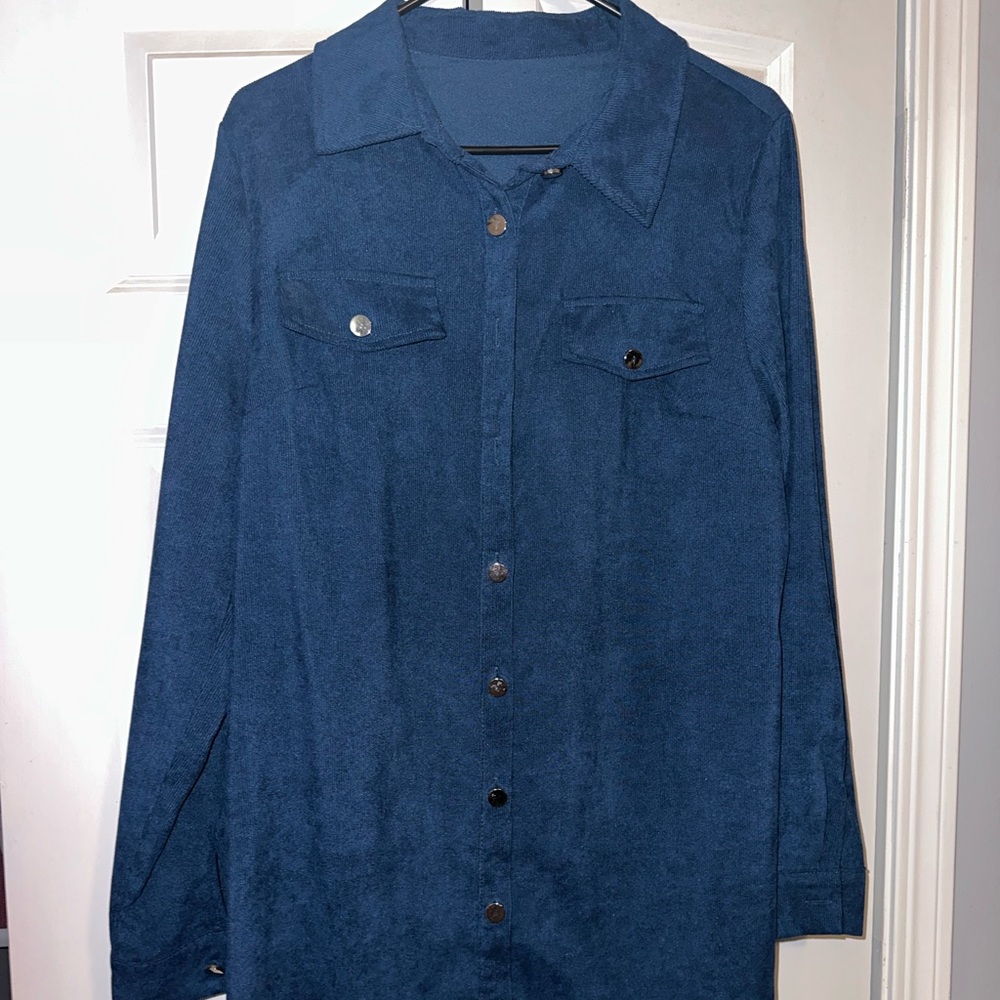 Blue corduroy texture button down dress